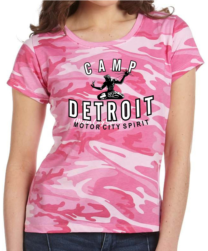Camp Detroit Ladies Short Sleeve Camo Detroit T-Shirt Apparel Camp –