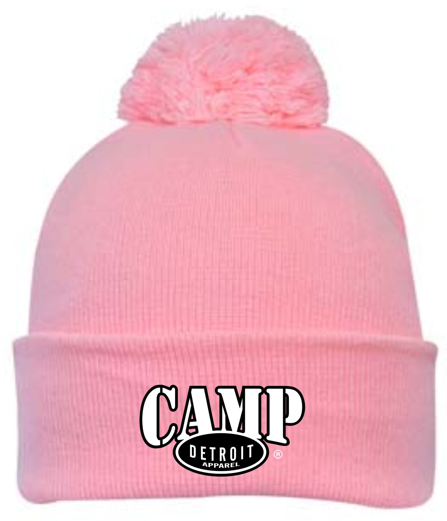 Camp Detroit Solid Color Pom Knit Beanie